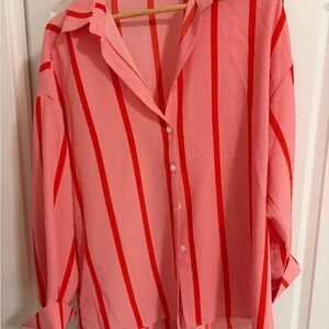 Pink and Red Striped Button-Up Shirt